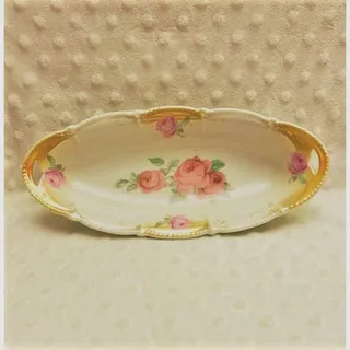 Photo of Vintage, German Celebrate Rose Design Lusterware Long Oval Bowl