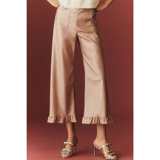 Photo of NWT Anthropologie The Colette Crop Metallic Faux Leather Ruffle-Hem Pants SZ 32 