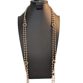 Photo of Vtg Multi-Strand Faux Pearl Colored Glass Medallion Designer Look 58" Necklace