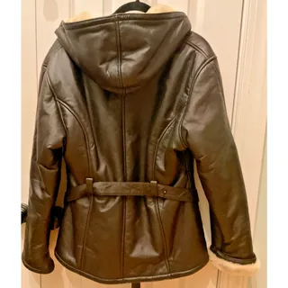 Photo of Vintage Wilsons The Leather Experts Brown Hooded Faux Fur Lined Biker Jacket M
