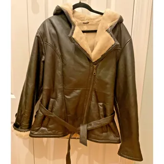 Photo of Vintage Wilsons The Leather Experts Brown Hooded Faux Fur Lined Biker Jacket M