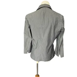 Photo of Marella Grey White Pinstripe Blazer Women's US 8 GB 12 Cotton Nylon 3/4 Sleeve