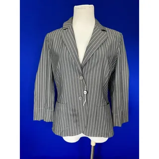 Photo of Marella Grey White Pinstripe Blazer Women's US 8 GB 12 Cotton Nylon 3/4 Sleeve