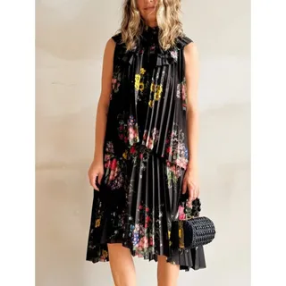 Photo of ERDEM x H&M 2017 Womens Floral Pleated Tiered Midi Dress Size 2 Black Romantic