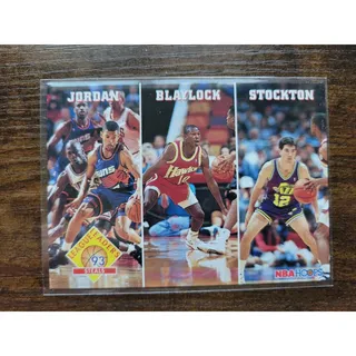 Photo of Michael Jordan 1992-1993 NBA Hoops #289 - League Leaders Steals - Stockton