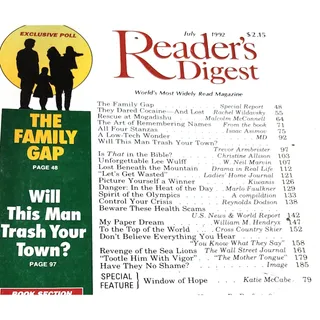 Photo of Reader's Digest July 1992 The Family Gap Window of Hope Vintage Magazine