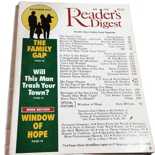 Photo of Reader's Digest July 1992 The Family Gap Window of Hope Vintage Magazine