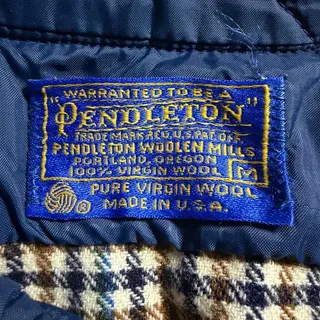 Photo of 60s 70s Pendleton Houndstooth Wool Shirt Blue Brown Button Up M