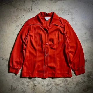 Photo of 70s Burnt Orange Dagger Collar Button Up Shirt Rust Fall Womens M