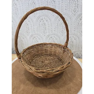 Photo of Vintage Round Hand Woven Storage Basket 10" Boho Farmhouse Home Decor Yugoslavia
