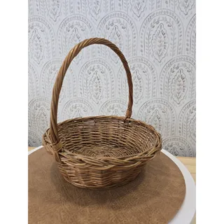 Photo of Vintage Round Hand Woven Storage Basket 10" Boho Farmhouse Home Decor Yugoslavia
