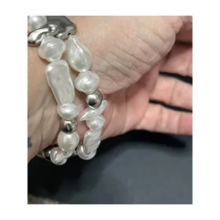 Photo of J. Jill White and Metallic Gray Baroque Pearl Stretch Bracelet Set NWT