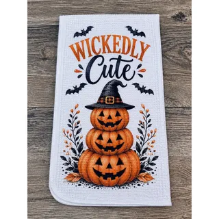 Photo of Wickedly Cute Halloween Kitchen Towel Pumpkin Jack O Lantern Decor