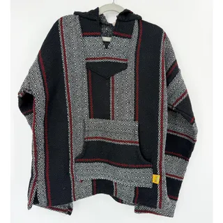 Photo of Molina Artesania's Mexican Baja Hoodie Black Gray Red Woven  Kids XL 12-14