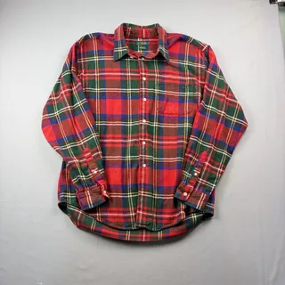 Photo of Vintage 90s J. Crew Mens Large Plaid Flannel Shirt Red Green Cotton Button Down