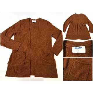 Photo of Old Navy Womens Brown Solid Knit Open Front V-Neck Cardigan Sweater Pockets S