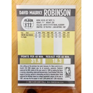 Photo of David Robinson 1990-1991 Fleer #172 - San Antonio Spurs - NBA - great condition