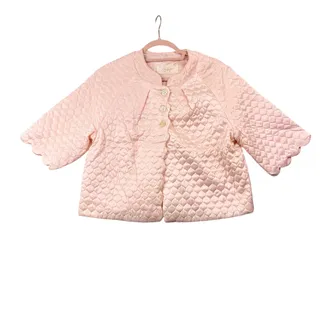 Photo of Vintage Barbizon Bed Jacket | Medium Light Pink Satin Quilted Puff Shawl Collar | 3 Button Scalloped Trim 3/4 Sleeve Top