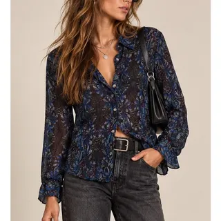 Photo of Fifteen Twenty Womens Abstract Button Up Top Size S Blue Y2K Indie Sleaze Artsy