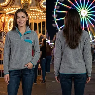 Photo of Patagonia Fleece Pullover Gray Teal Quarter Snap Kangaroo Pocket Women’s Medium