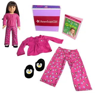 Photo of American Girl Winter Penguin Pajamas Doll Holiday Pjs Top Pant Slippers Book Box