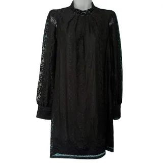 Photo of Express Black Lace Overlay High Neck Mini Dress Balloon Sleeve Size L NEW Tags