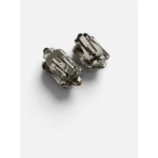 Photo of Vintage Pink Rhinestone Triple Row Clip On Earrings Signed CY