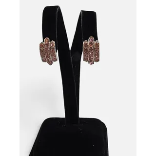 Photo of Vintage Pink Rhinestone Triple Row Clip On Earrings Signed CY