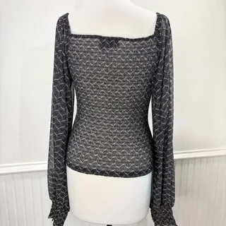 Photo of Anthropologie Women M Rouen Smocked Top Black White Printed Balloon Sleeve Sheer
