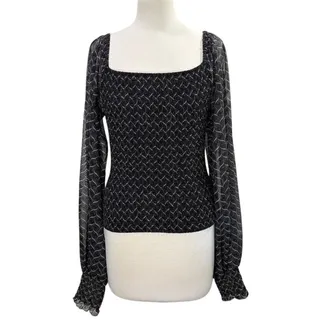 Photo of Anthropologie Women M Rouen Smocked Top Black White Printed Balloon Sleeve Sheer