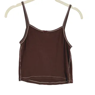 Photo of Brandy Melville Women S Cami Tank Top Brown Ribbed Contrast Stitch Y2K Basic