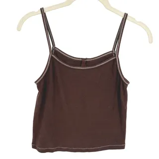 Photo of Brandy Melville Women S Cami Tank Top Brown Ribbed Contrast Stitch Y2K Basic