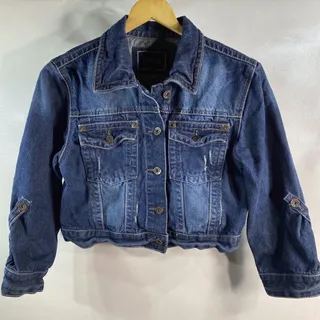 Photo of RUE 21 Distressed Cropped Denim Jean Jacket Women Juniors Large Pit to Pit 18