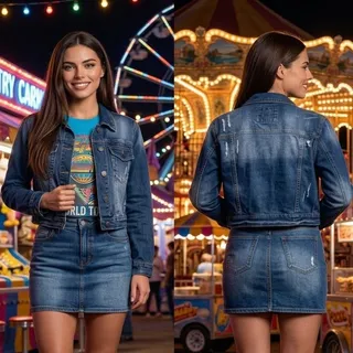 Photo of RUE 21 Distressed Cropped Denim Jean Jacket Women Juniors Large Pit to Pit 18