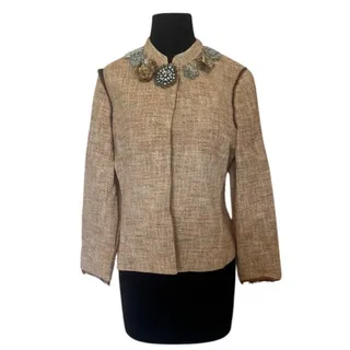 Photo of Peter Som White and Brown Cape Style Tweed Jacket - Size 8