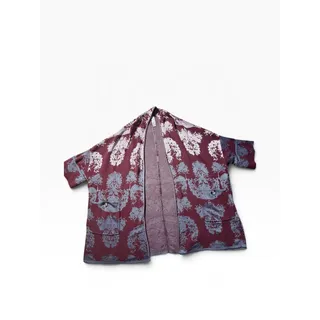 Photo of Marla Wynne Cardigan Womens JP M Burgundy Gray Jacquard Open Front Kimono Pockets