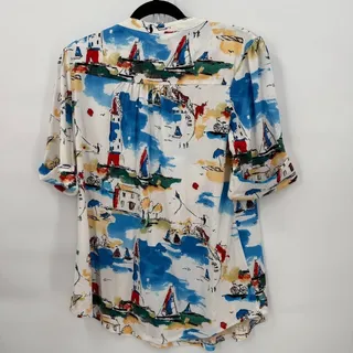 Photo of Kim Rogers Women's S Nautical Coastal Print Top Sailboat Lighthouse Zip Pullover