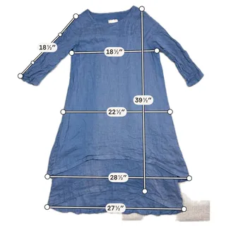 Photo of Crown Linen Designs Dress Womens Medium Blue Layered A Line Lagenlook 3/4 Sleeve