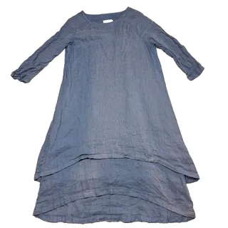 Photo of Crown Linen Designs Dress Womens Medium Blue Layered A Line Lagenlook 3/4 Sleeve