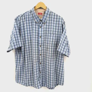 Photo of Wrangler Men's XXL Blue Black Plaid S/S Button Down Shirt Regular Fit Western
