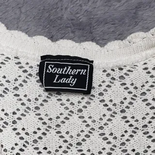 Photo of Vintage Southern Lady Cream Crochet Knit Button-Up Sweater Scalloped USA M Top