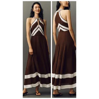 Photo of New By Anthropologie Halter Maxi Dress $198 SIZE 14 Brown 