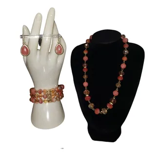 Photo of Victorian Style Coral Beaded Necklace Set Boho Cottagecore Y2K