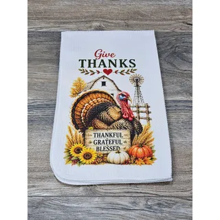 Photo of Give Thanks Turkey Kitchen Towel Farmhouse Thanksgiving Decor