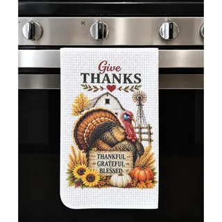 Photo of Give Thanks Turkey Kitchen Towel Farmhouse Thanksgiving Decor