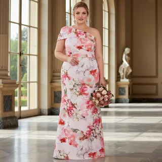 Photo of Eliza J Women’s One‑Shoulder Floral Gown – Size 22W – New With Tags