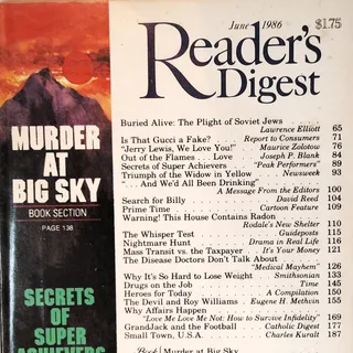 Photo of Reader's Digest June 1986 Magazine Murder at Big Sky, Jerry Lewis VTG Back Issue