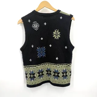 Photo of VTG Christopher & Banks Women's M Sweater Vest Snowflake Fair Isle Embroidered