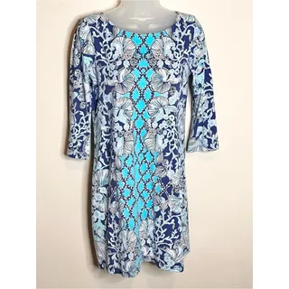Photo of LILLY PULITZER Blue White Coastal Floral Print Shift Dress Size Medium