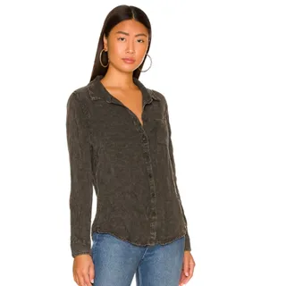 Photo of Chaser Mineral Wash Soft Button-Up Top in Black & Gray – NWOT Size Medium